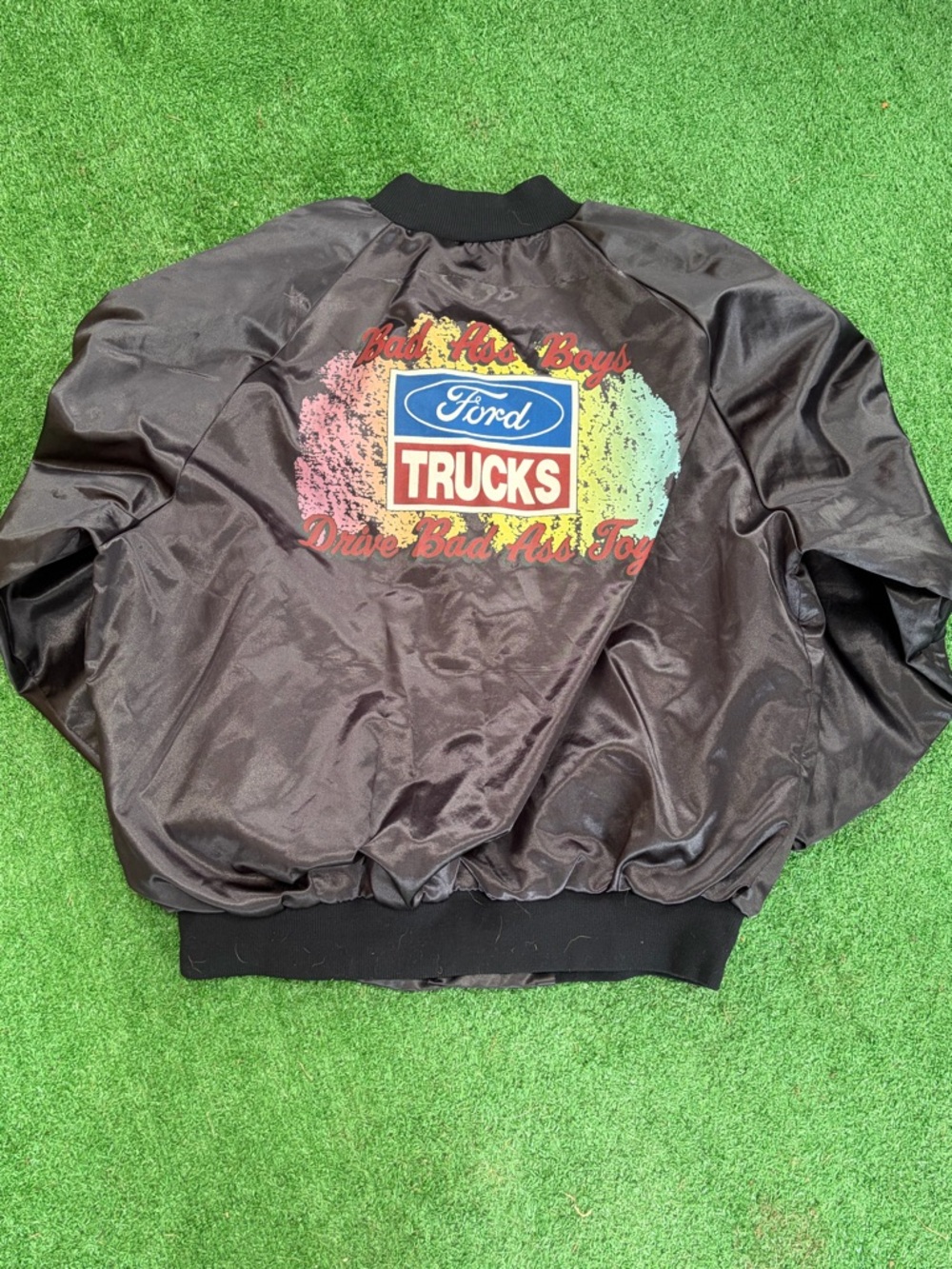 Men's Black Satin Bomber Jacket with Ribbed Trim